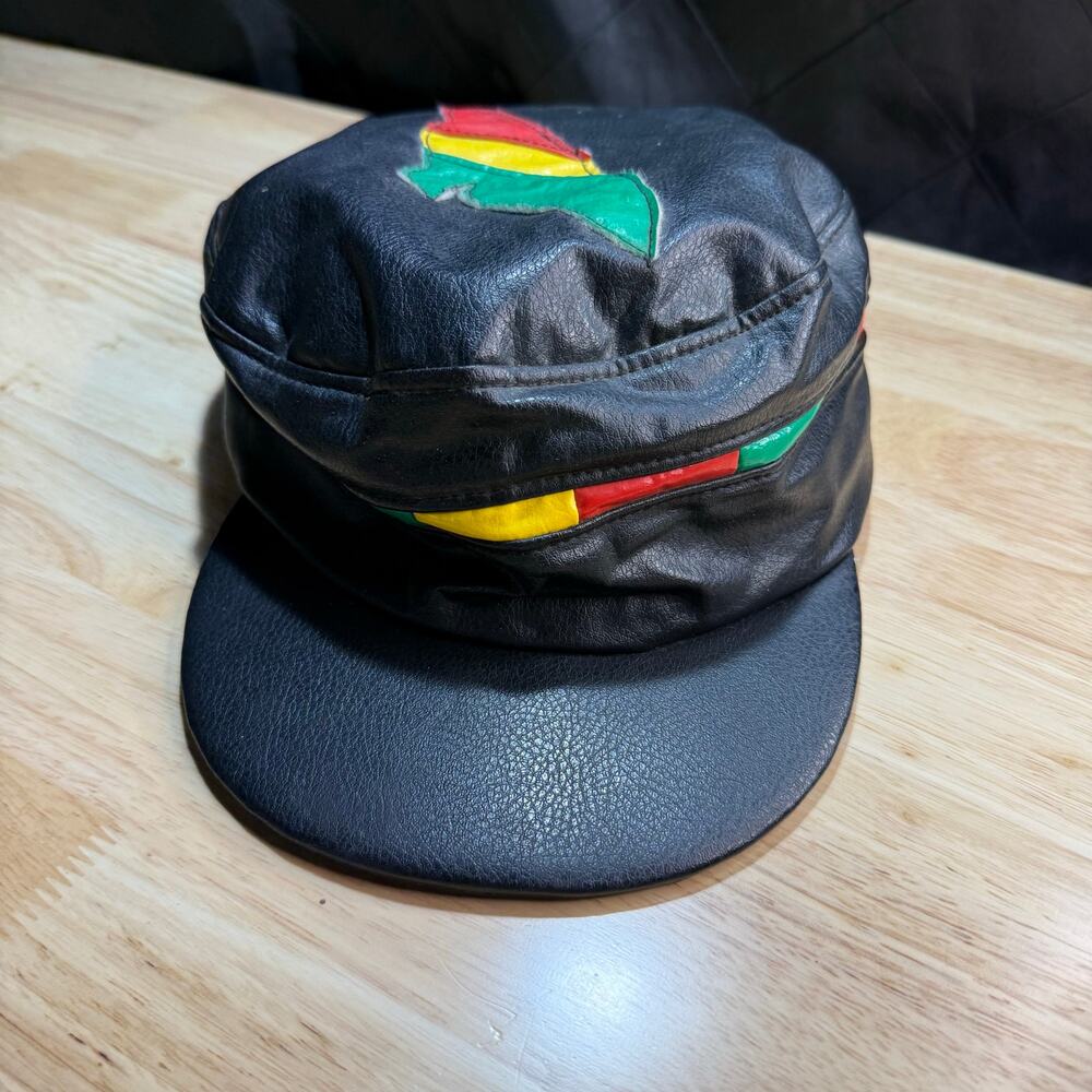 Vintage Rasta Peaked Cap Black with Red Yellow Green Trim Men's Casual One Size